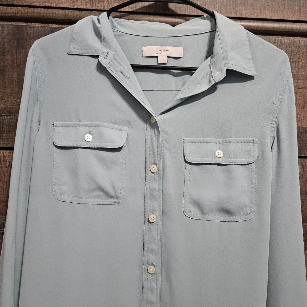 LOFT Green Button Down
